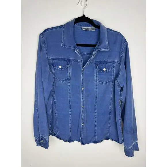 Chico's Design Womens Snap Up Long Sleeve Blue Denim Jeans Jacket Size 2 - Picture 1 of 9